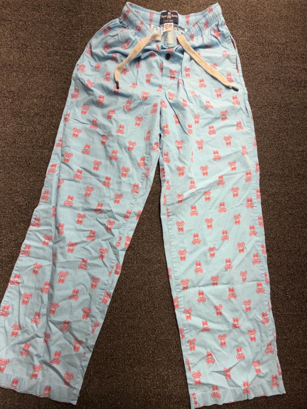 Psycho Bunny Light Blue Lounge Pants with Pink Bunny Print
